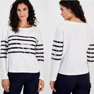 NWT Nautica Jeans Women's Cotton Sequinned Stripe Top Size S